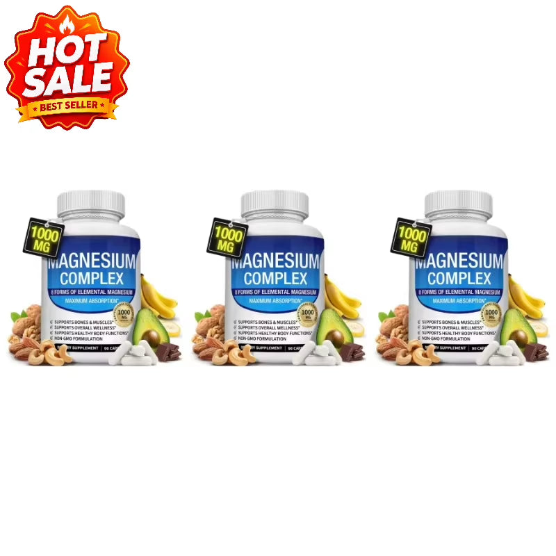 Nutrition Magnesium Complex Capsules 8-Form Elemental Magnesium Supports Healthy Body Functions 1000 Mg 90 Capsules