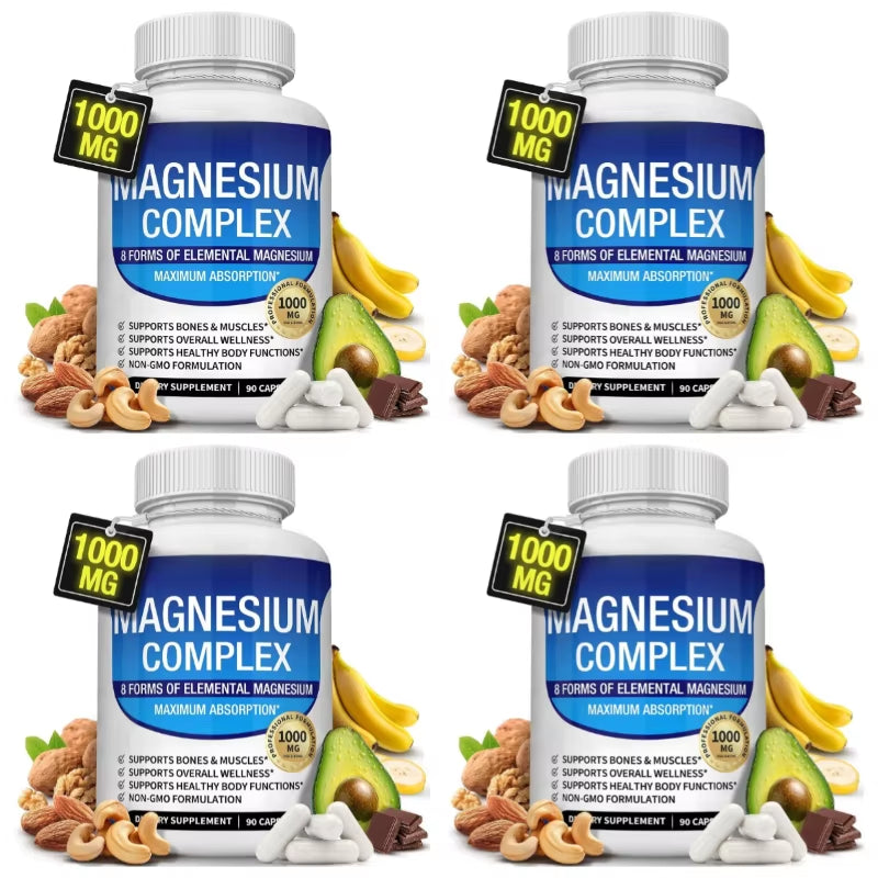 Nutrition Magnesium Complex Capsules 8-Form Elemental Magnesium Supports Healthy Body Functions 1000 Mg 90 Capsules