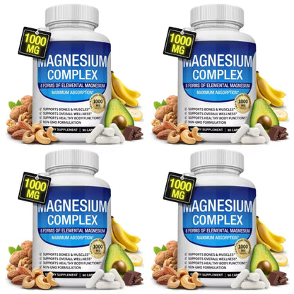 Nutrition Magnesium Complex Capsules 8-Form Elemental Magnesium Supports Healthy Body Functions 1000 Mg 90 Capsules