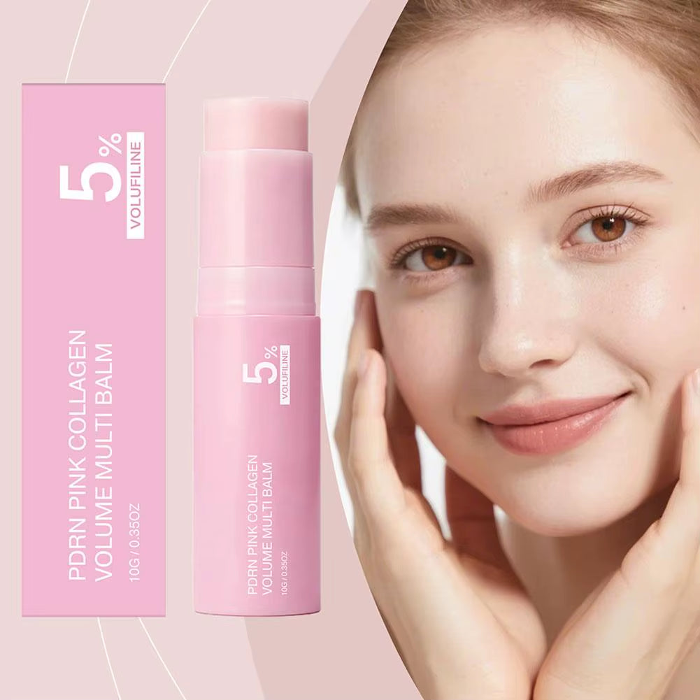 PDRN Pink Collagen Volume Multi Balm Stick 5% Volufiline Moisturizing Instant Fade Fine Line Firming Plumping for Face Eye Neck