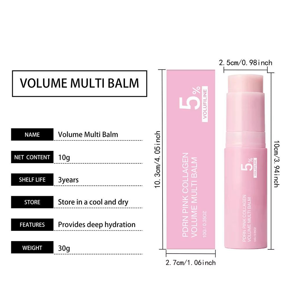 PDRN Pink Collagen Volume Multi Balm Stick 5% Volufiline Moisturizing Instant Fade Fine Line Firming Plumping for Face Eye Neck