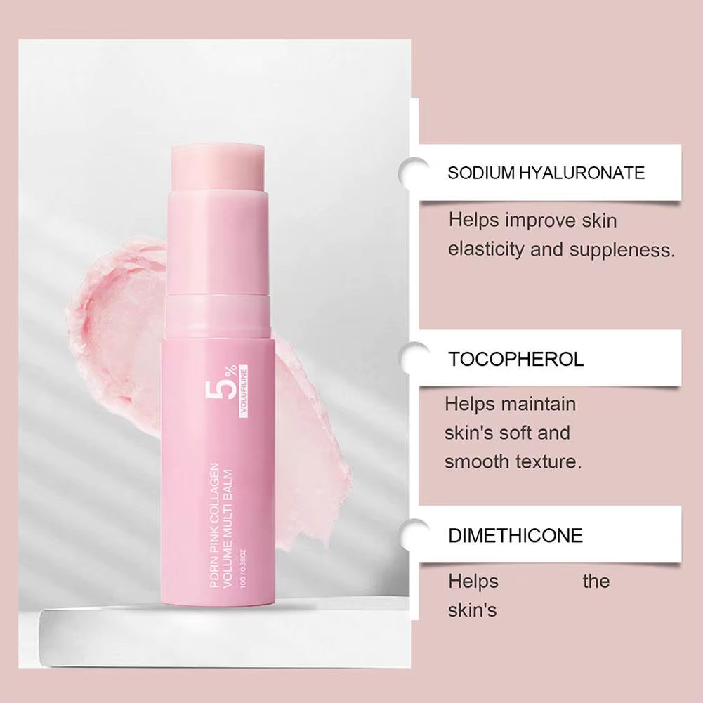 PDRN Pink Collagen Volume Multi Balm Stick 5% Volufiline Moisturizing Instant Fade Fine Line Firming Plumping for Face Eye Neck
