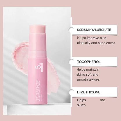 PDRN Pink Collagen Volume Multi Balm Stick 5% Volufiline Moisturizing Instant Fade Fine Line Firming Plumping for Face Eye Neck